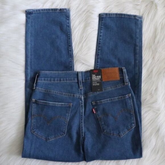 NWT Levis 724 High Rise Straight Leg Cropped Distressed Blue Jeans Size 27 - Picture 6 of 9